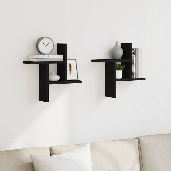Rafturi de perete, 2 buc., negru, 38x12x38 cm, lemn prelucrat - WALTI WALTI