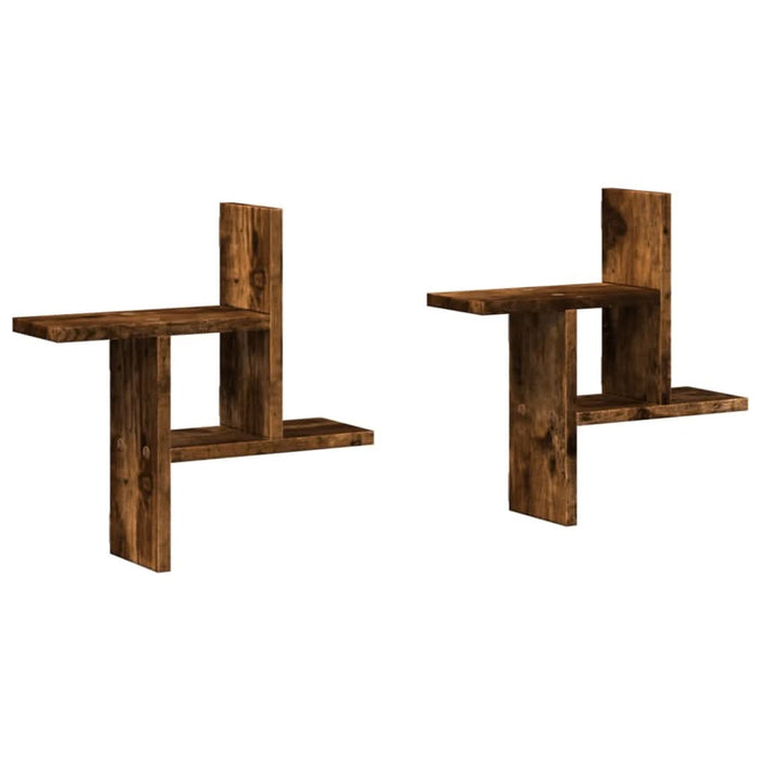 Rafturi perete 2 buc. stejar fumuriu 38x12x38 cm lemn prelucrat - WALTI WALTI