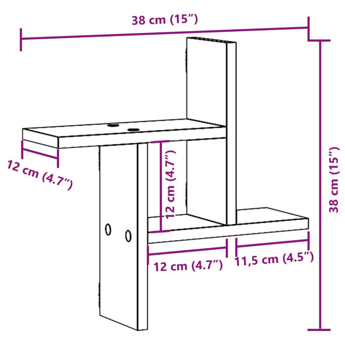 Rafturi perete 2 buc. stejar fumuriu 38x12x38 cm lemn prelucrat - WALTI WALTI