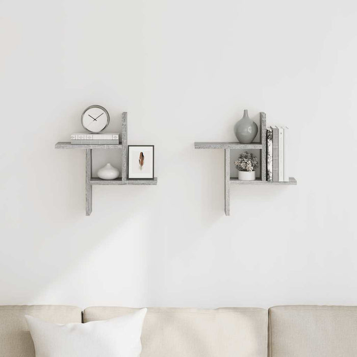 Rafturi de perete 2 buc. gri sonoma 38x12x38 cm lemn prelucrat - WALTI WALTI
