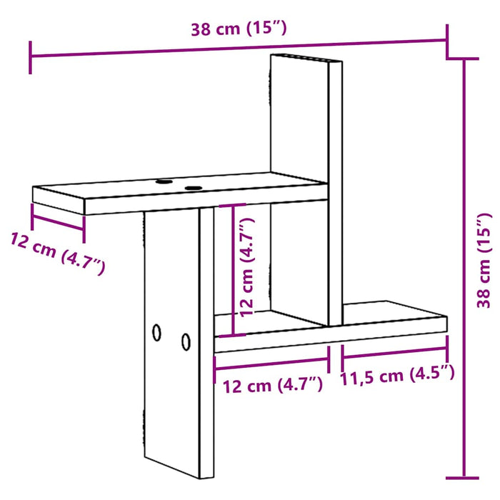 Rafturi perete 2 buc. stejar maro 38x12x38 cm lemn prelucrat - WALTI WALTI