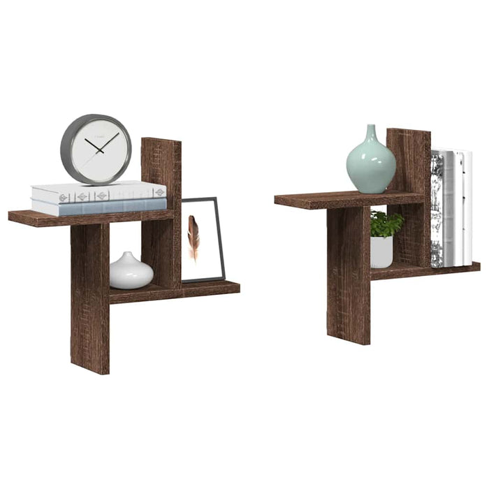 Rafturi perete 2 buc. stejar maro 38x12x38 cm lemn prelucrat - WALTI WALTI