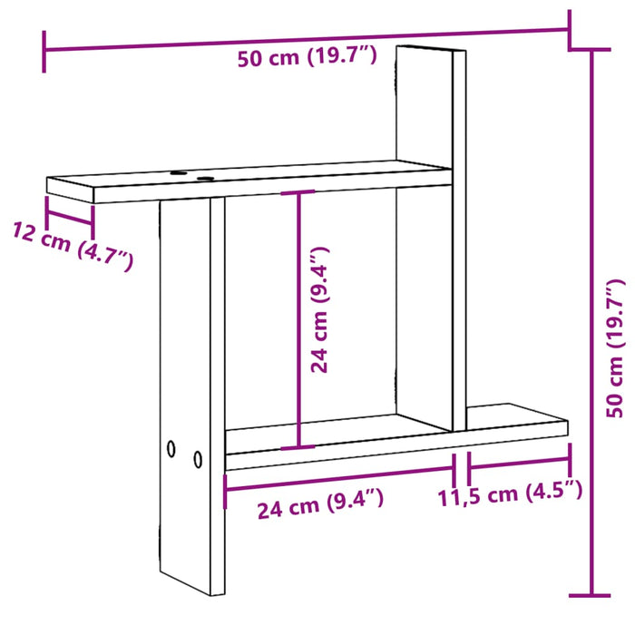 Rafturi de perete, 2 buc., alb, 50x12x50 cm, lemn prelucrat - WALTI WALTI