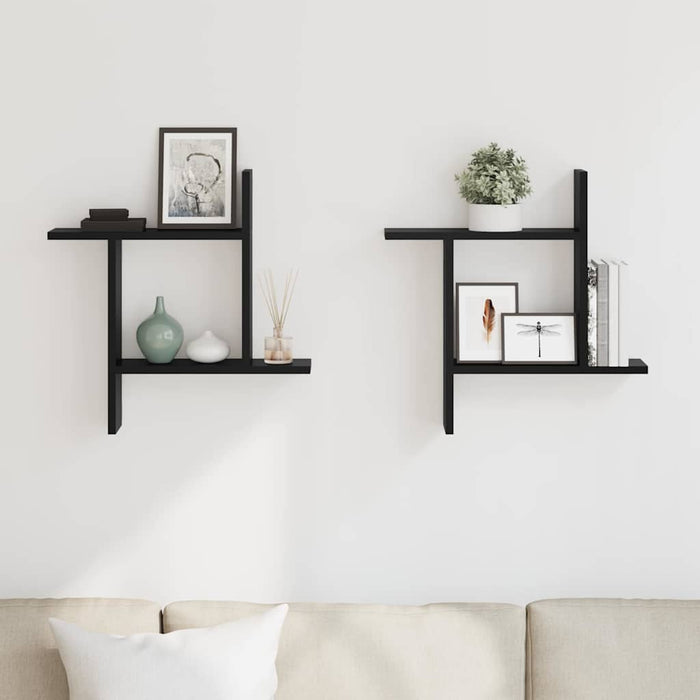 Rafturi de perete, 2 buc., negru, 50x12x50 cm, lemn prelucrat - WALTI WALTI