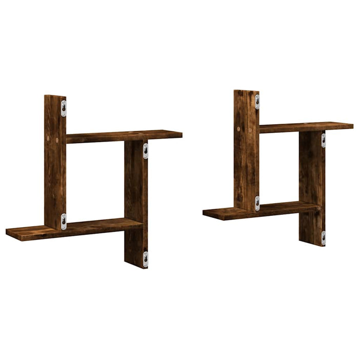 Rafturi perete 2 buc. stejar fumuriu 50x12x50 cm lemn prelucrat - WALTI WALTI