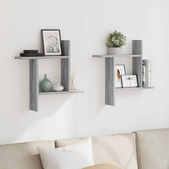Rafturi de perete 2 buc. gri sonoma, 50x12x50 cm lemn prelucrat - WALTI WALTI