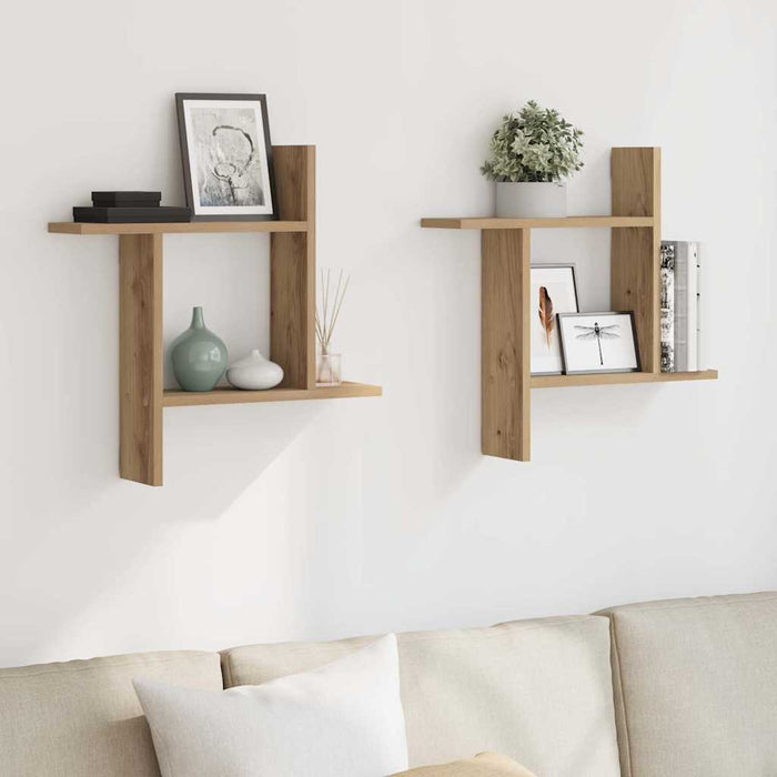 Rafturi perete 2buc. stejar artizanal 50x12x50cm lemn prelucrat - WALTI WALTI