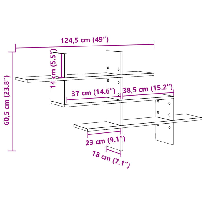 Raft de perete, stejar maro, 124,5x18x60,5 cm, lemn prelucrat WALTI