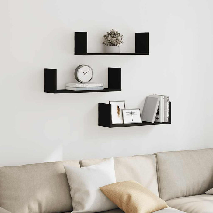 Rafturi de perete, 3 buc., negru, 58x18x18 cm, lemn prelucrat - WALTI WALTI