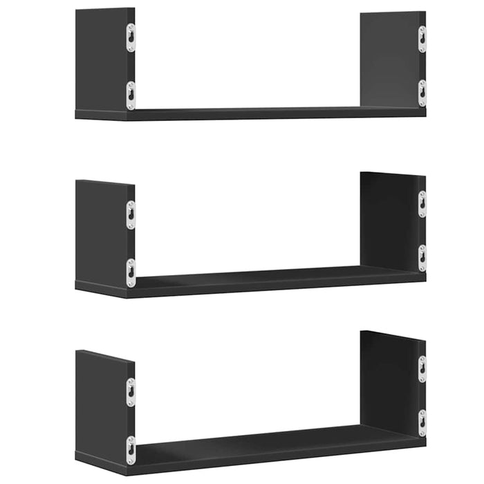 Rafturi de perete, 3 buc., negru, 58x18x18 cm, lemn prelucrat - WALTI WALTI
