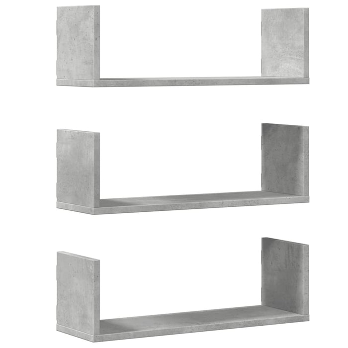 Rafturi perete, 3 buc., gri beton, 58x18x18 cm, lemn prelucrat - WALTI WALTI