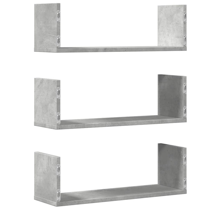 Rafturi perete, 3 buc., gri beton, 58x18x18 cm, lemn prelucrat - WALTI WALTI