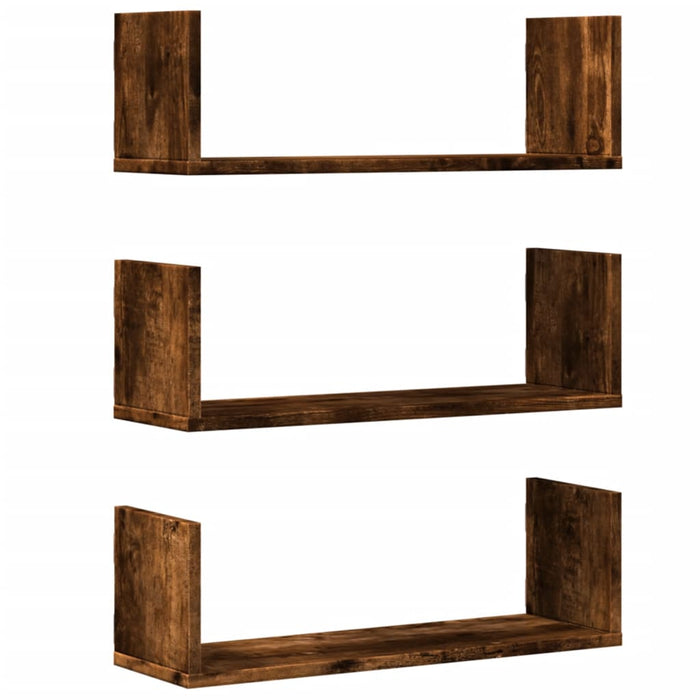 Rafturi perete 3 buc. stejar fumuriu 58x18x18 cm lemn prelucrat - WALTI WALTI