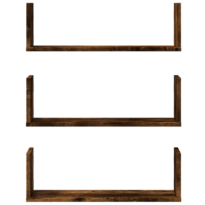 Rafturi perete 3 buc. stejar fumuriu 58x18x18 cm lemn prelucrat - WALTI WALTI