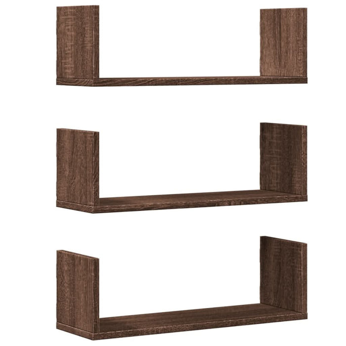 Rafturi de perete 3 buc. stejar maro 58x18x18 cm lemn prelucrat - WALTI WALTI
