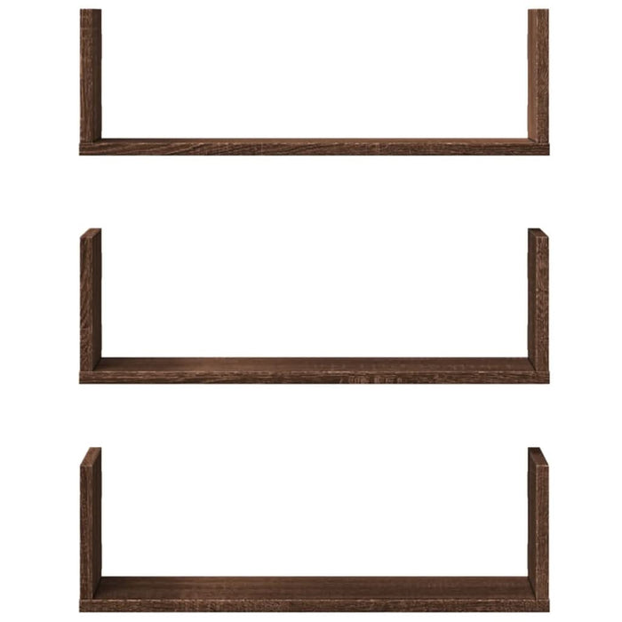Rafturi de perete 3 buc. stejar maro 58x18x18 cm lemn prelucrat - WALTI WALTI