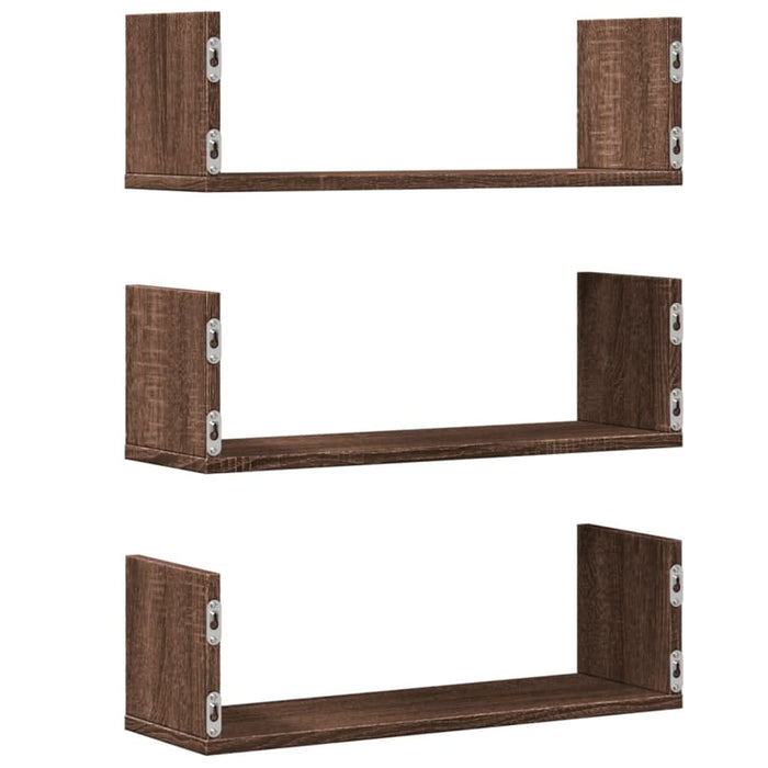 Rafturi de perete 3 buc. stejar maro 58x18x18 cm lemn prelucrat - WALTI WALTI