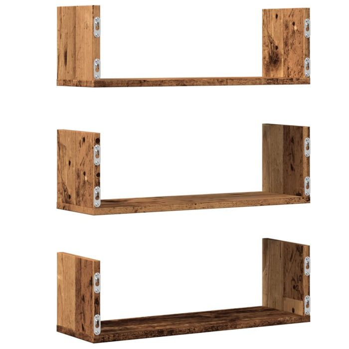Rafturi perete, 3 buc., lemn vechi, 58x18x18 cm, lemn prelucrat - WALTI WALTI