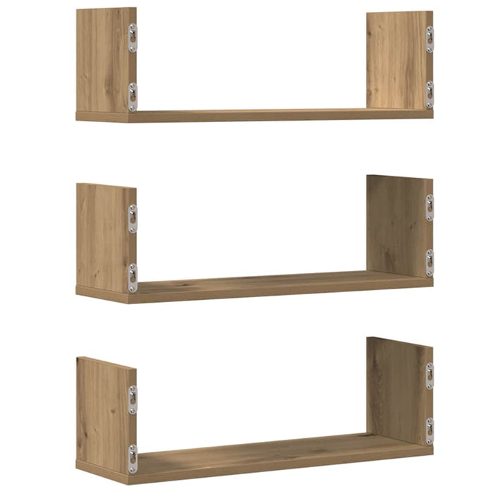 Rafturi perete 3buc. stejar artizanal 58x18x18cm lemn prelucrat - WALTI WALTI