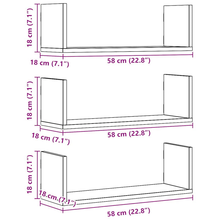 Rafturi perete 3buc. stejar artizanal 58x18x18cm lemn prelucrat - WALTI WALTI