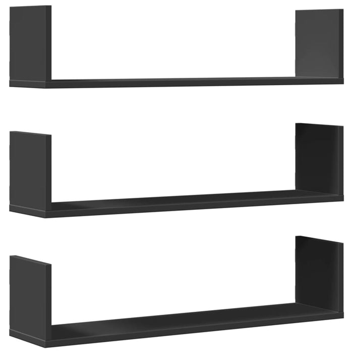 Rafturi de perete, 3 buc., negru, 80x18x18 cm, lemn prelucrat WALTI
