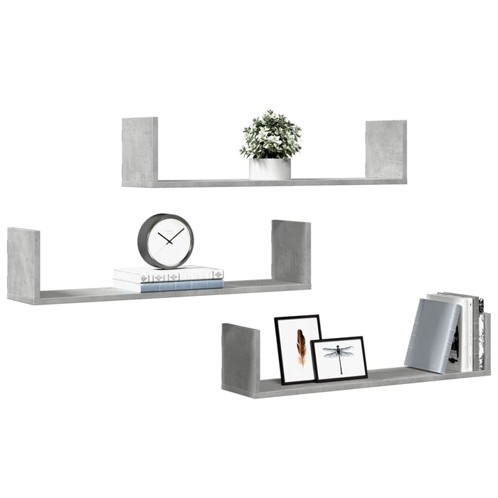 Rafturi perete, 3 buc., gri beton, 80x18x18 cm, lemn prelucrat - WALTI WALTI