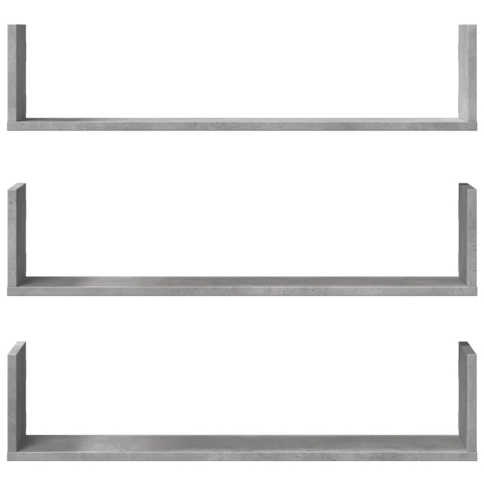 Rafturi perete, 3 buc., gri beton, 80x18x18 cm, lemn prelucrat - WALTI WALTI