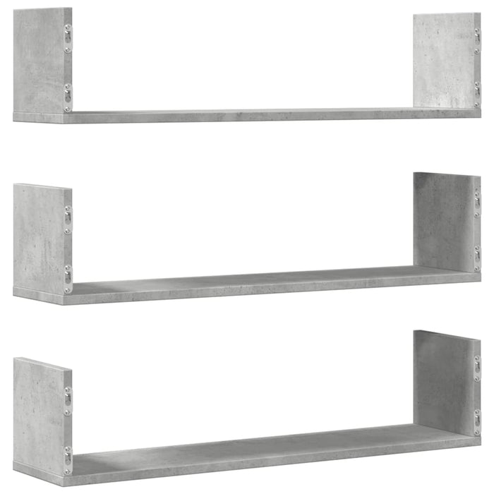 Rafturi perete, 3 buc., gri beton, 80x18x18 cm, lemn prelucrat - WALTI WALTI