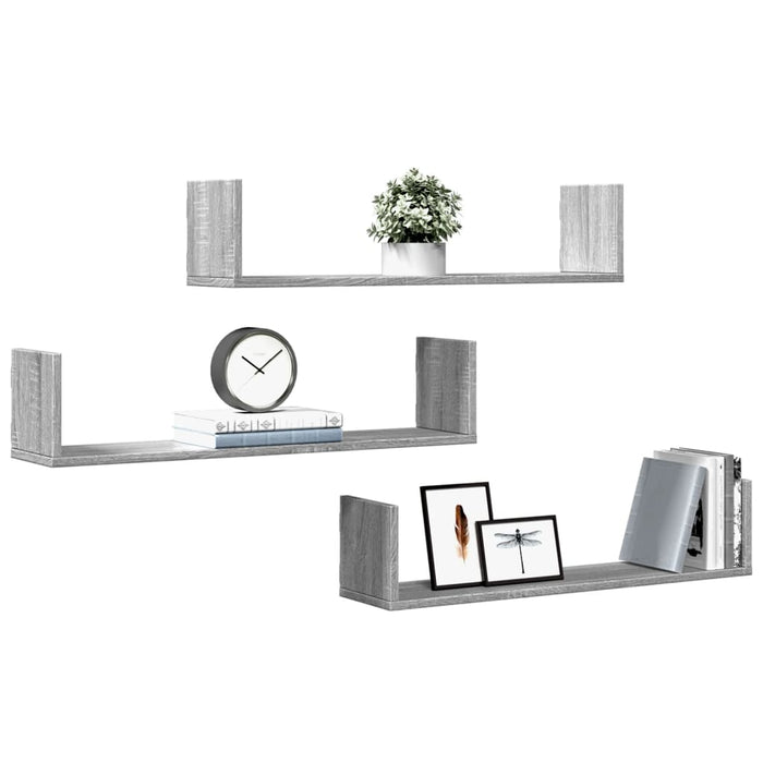 Rafturi de perete 3 buc. gri sonoma 80x18x18 cm lemn prelucrat - WALTI WALTI