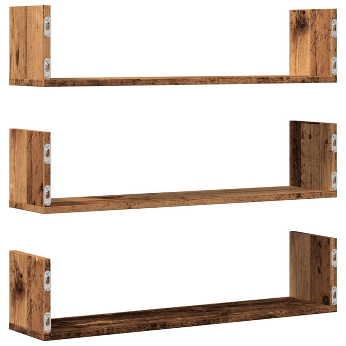 Rafturi perete, 3 buc., lemn vechi, 80x18x18 cm, lemn prelucrat - WALTI WALTI