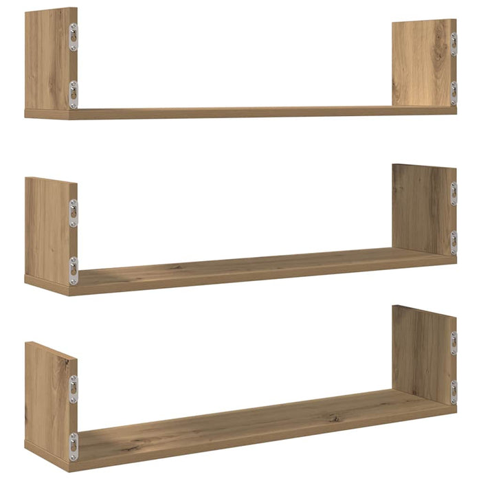Rafturi perete 3buc. stejar artizanal 80x18x18cm lemn prelucrat - WALTI WALTI
