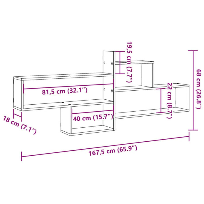 Raft de perete, gri beton, 167,5x18x68 cm, lemn prelucrat - WALTI WALTI