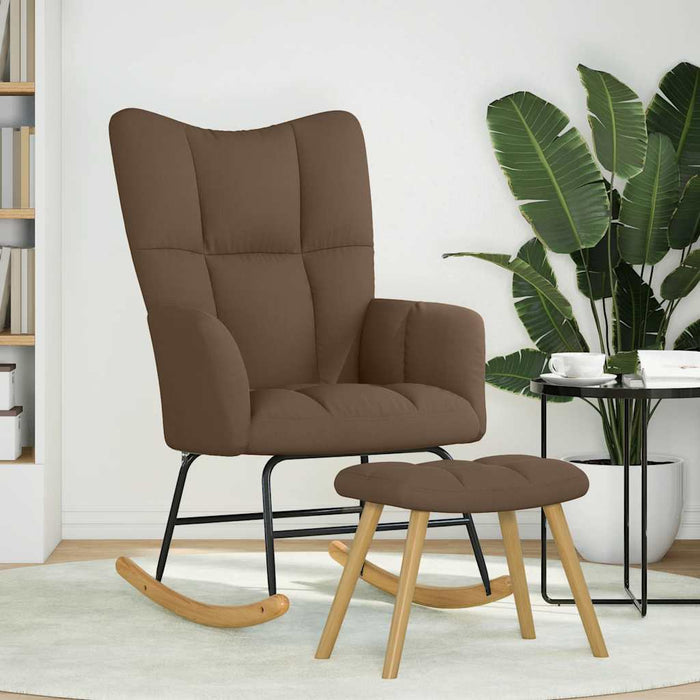 Scaun balansoar cu suport picioare, maro, material textil WALTI