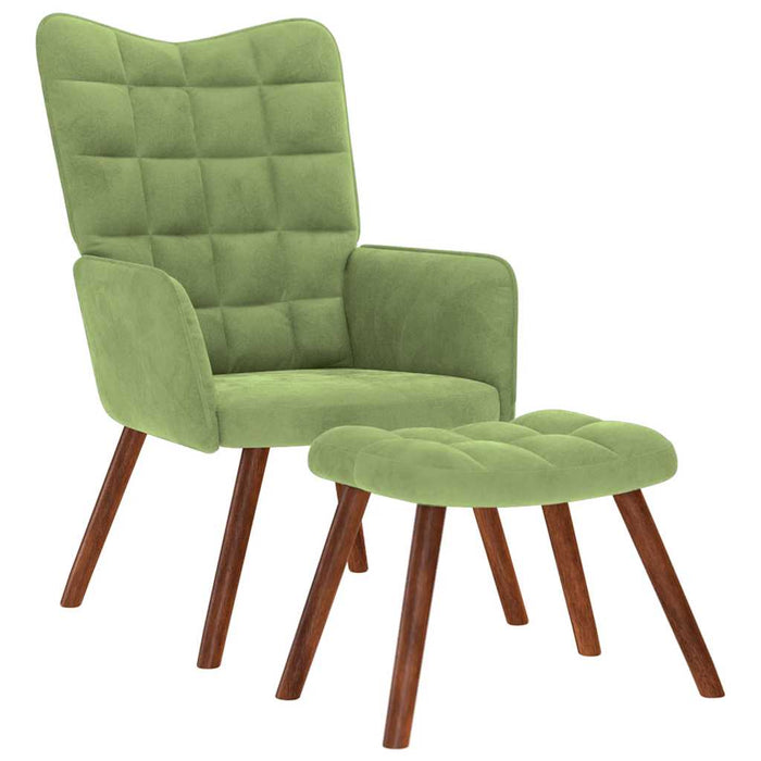 Scaun de relaxare cu taburet, verde deschis, catifea - WALTI WALTI
