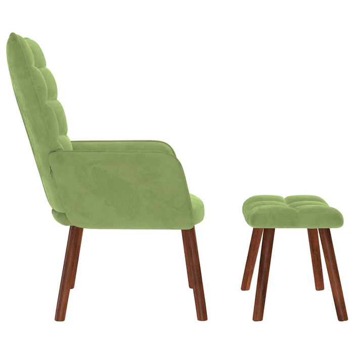 Scaun de relaxare cu taburet, verde deschis, catifea - WALTI WALTI