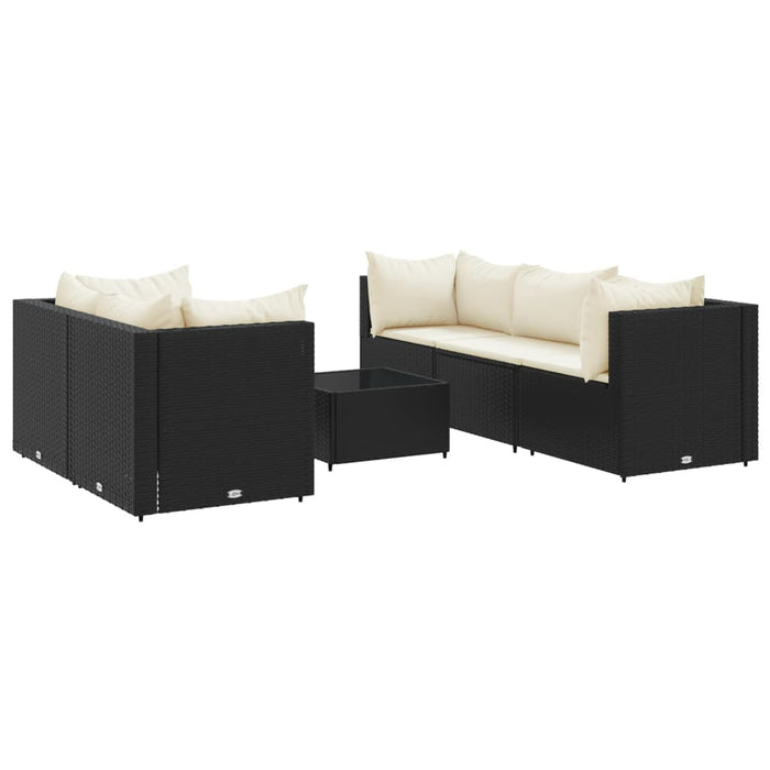 Set mobilier de grădină cu perne, 6 piese, negru, poliratan WALTI