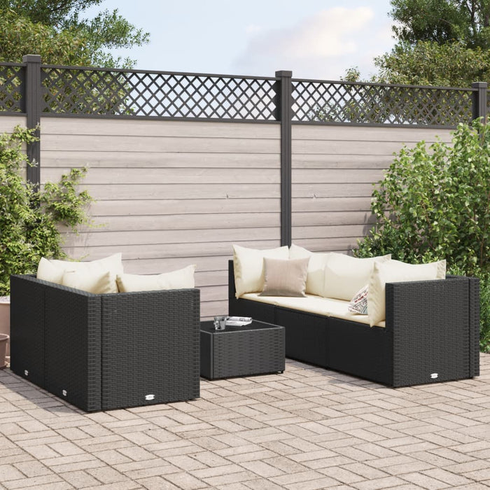 Set mobilier de grădină cu perne, 6 piese, negru, poliratan WALTI
