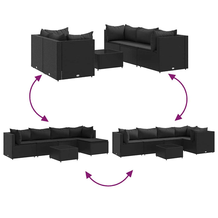 Set mobilier de grădină cu perne, 6 piese, negru, poliratan - WALTI WALTI