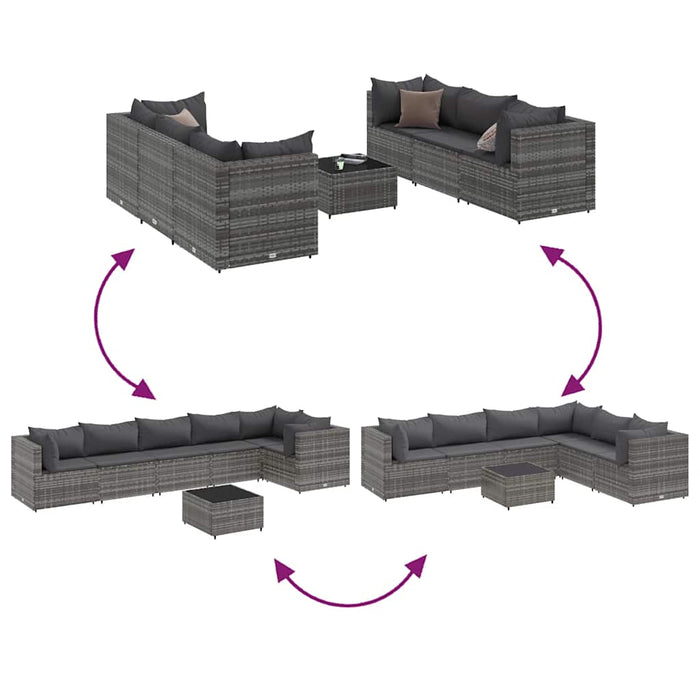 Set mobilier de grădină cu perne, 7 piese, gri, poliratan - WALTI WALTI