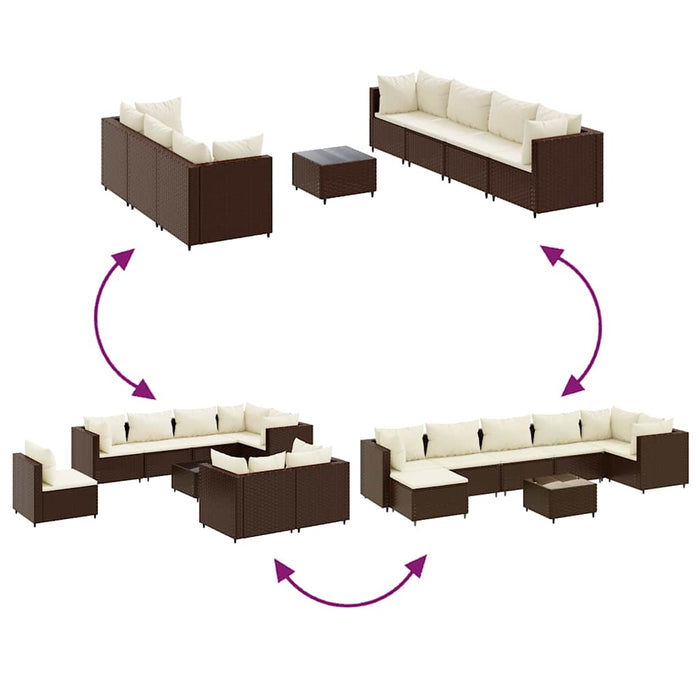 Set mobilier de grădină cu perne, 8 piese, maro, poliratan - WALTI WALTI