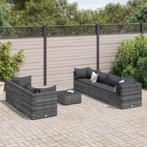 Set mobilier de grădină cu perne, 8 piese, gri, poliratan - WALTI WALTI