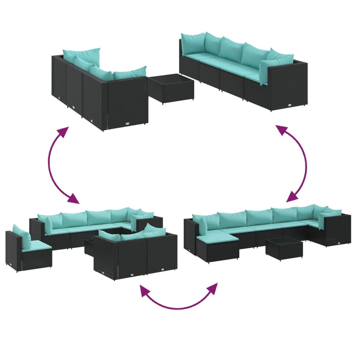 Set mobilier de grădină cu perne, 8 piese, negru, poliratan - WALTI WALTI