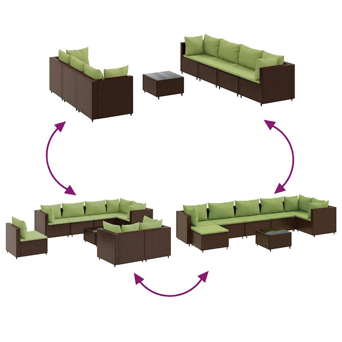 Set mobilier de grădină cu perne, 8 piese, maro, poliratan WALTI