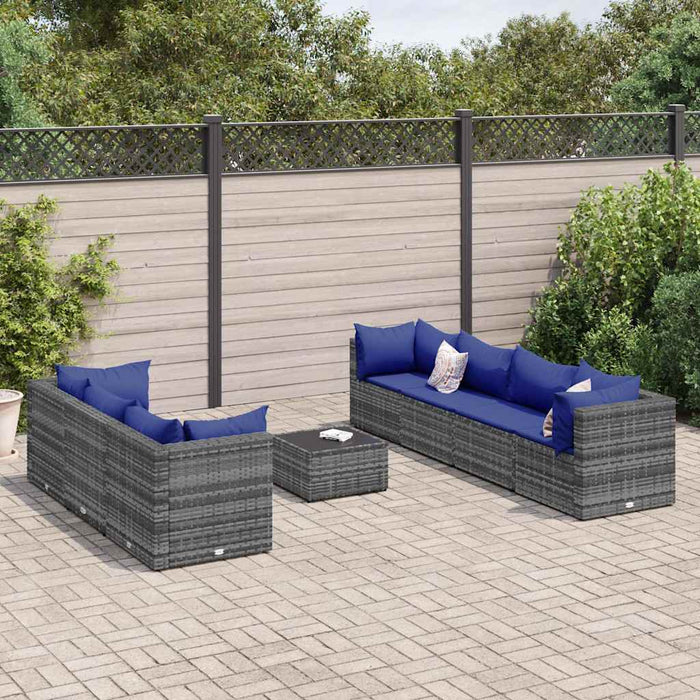Set mobilier de grădină cu perne, 8 piese, gri, poliratan WALTI