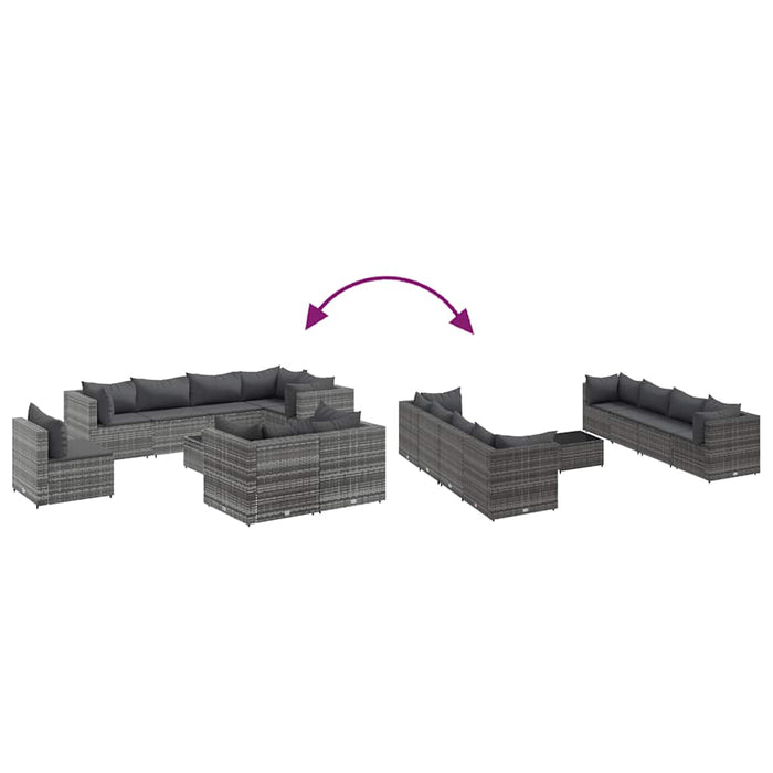 Set mobilier de grădină cu perne, 9 piese, gri, poliratan WALTI