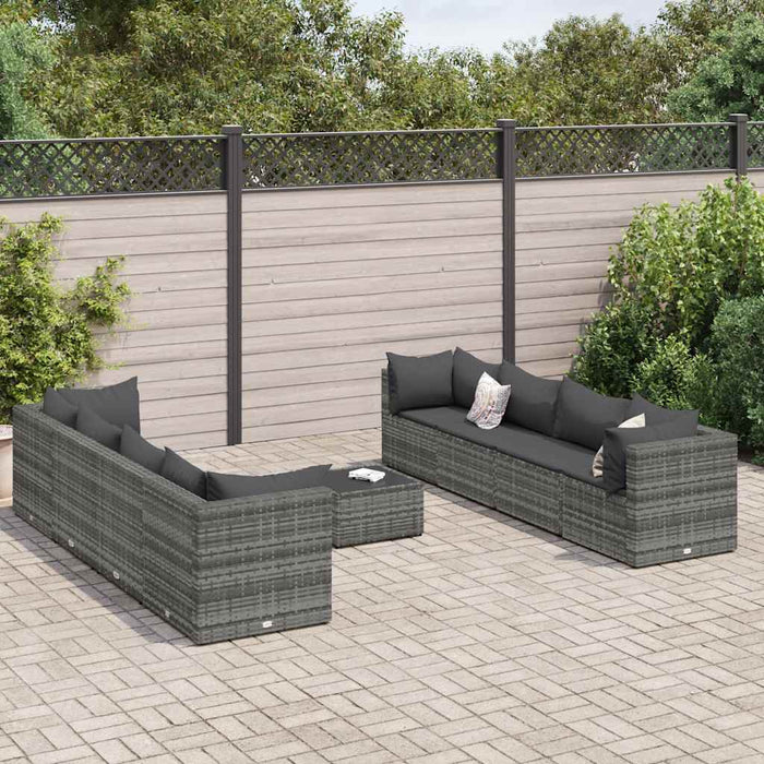 Set mobilier de grădină cu perne, 9 piese, gri, poliratan WALTI