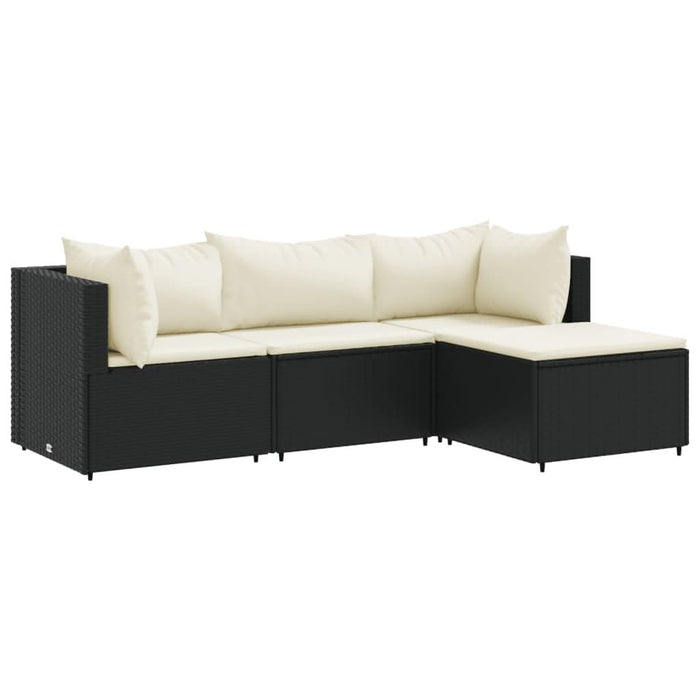 Set mobilier relaxare grădină 4 piese cu perne poliratan negru - WALTI WALTI