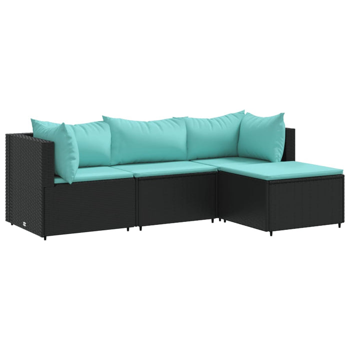 Set mobilier relaxare grădină 4 piese cu perne poliratan negru WALTI