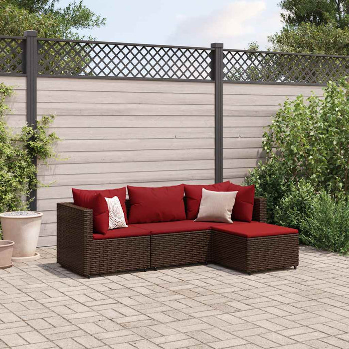 Set mobilier de grădină cu perne, 4 piese, maro, poliratan WALTI