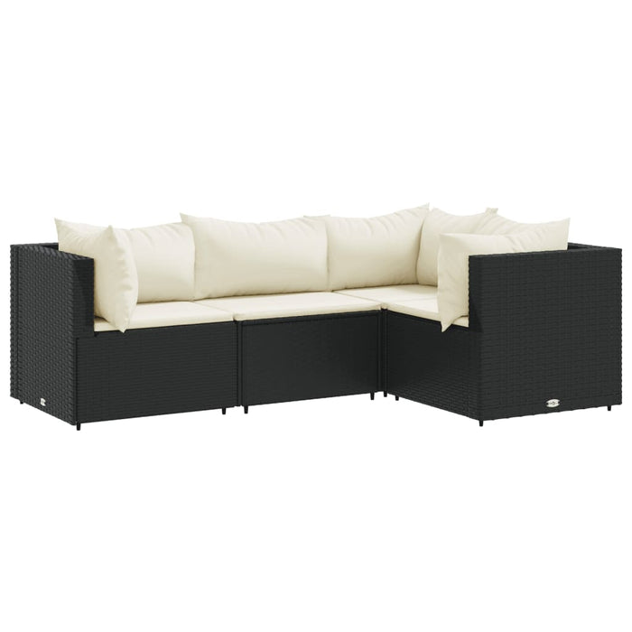 Set mobilier relaxare grădină 4 piese cu perne poliratan negru - WALTI WALTI